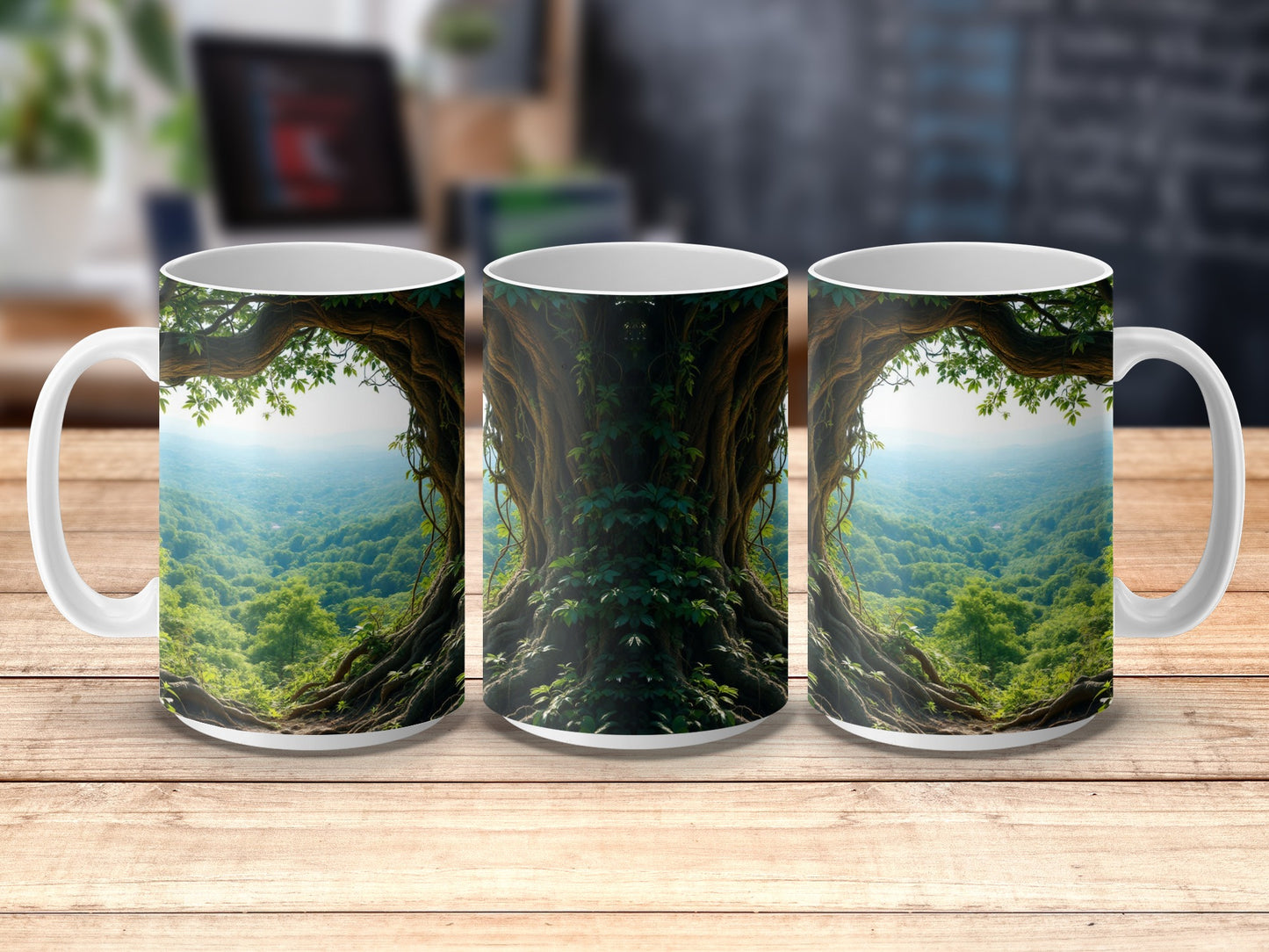 Forest Scene Coffee Mug, Green Woodland Nature Print, Large Capacity Ceramic Cup, Unique Gift Idea