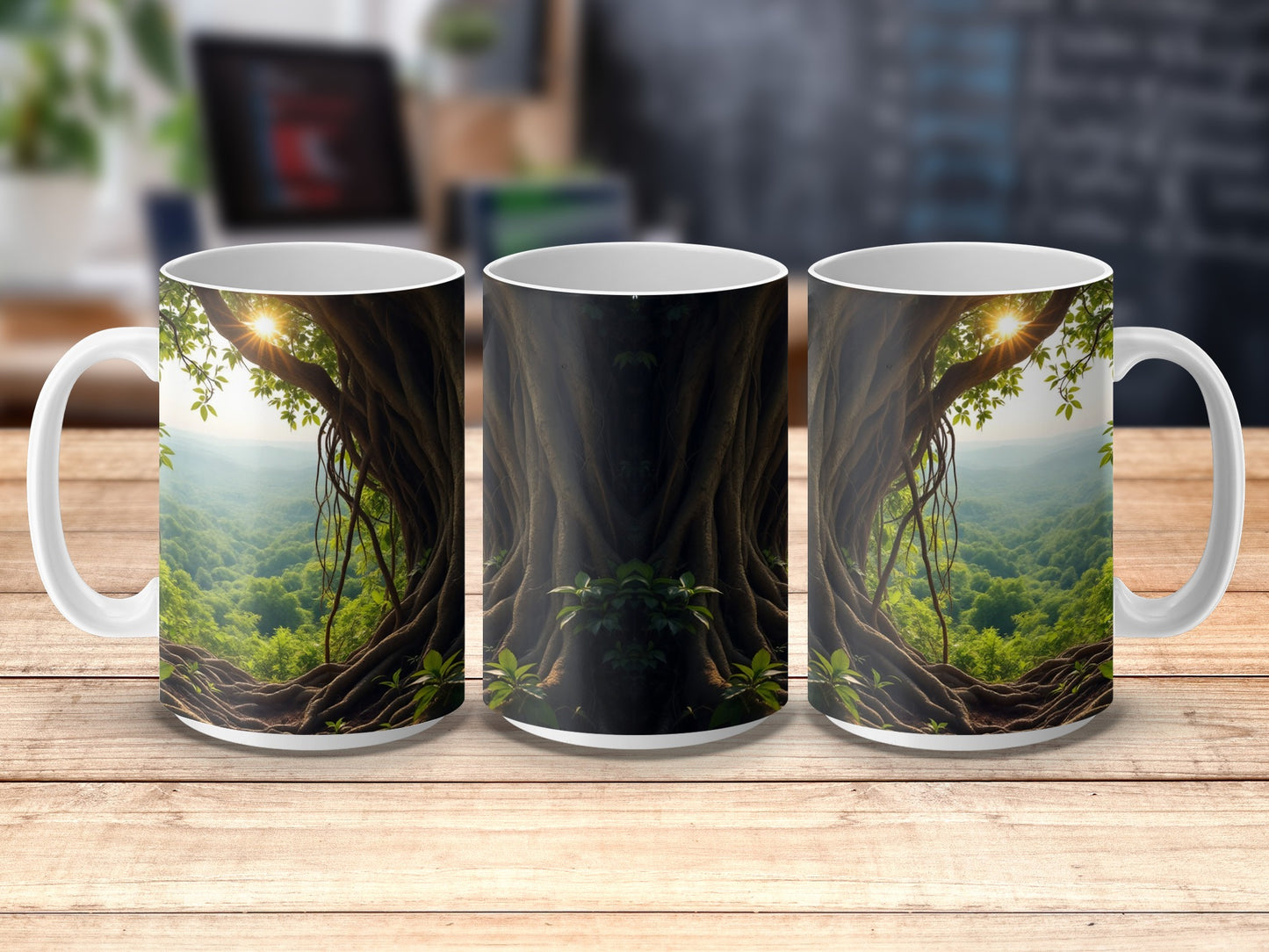 Forest Sunrise Print Coffee Mug, Nature Scenery Cup, Tree Landscape Office Mug, Gift for Nature Lovers