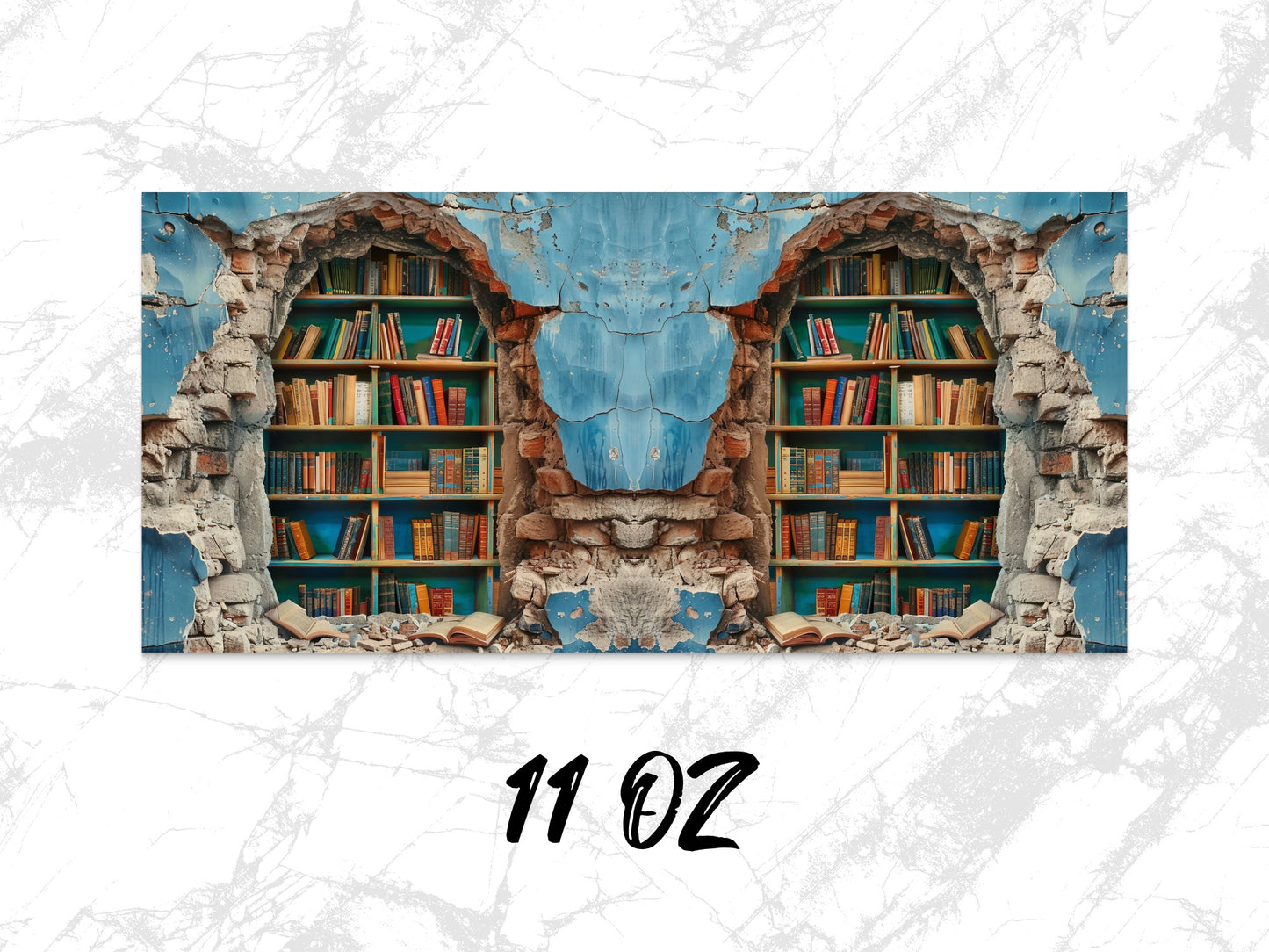 Vintage Library Bookshelf Design Mug, Artistic Book Lover Coffee Cup, 11oz Unique Reader Gift