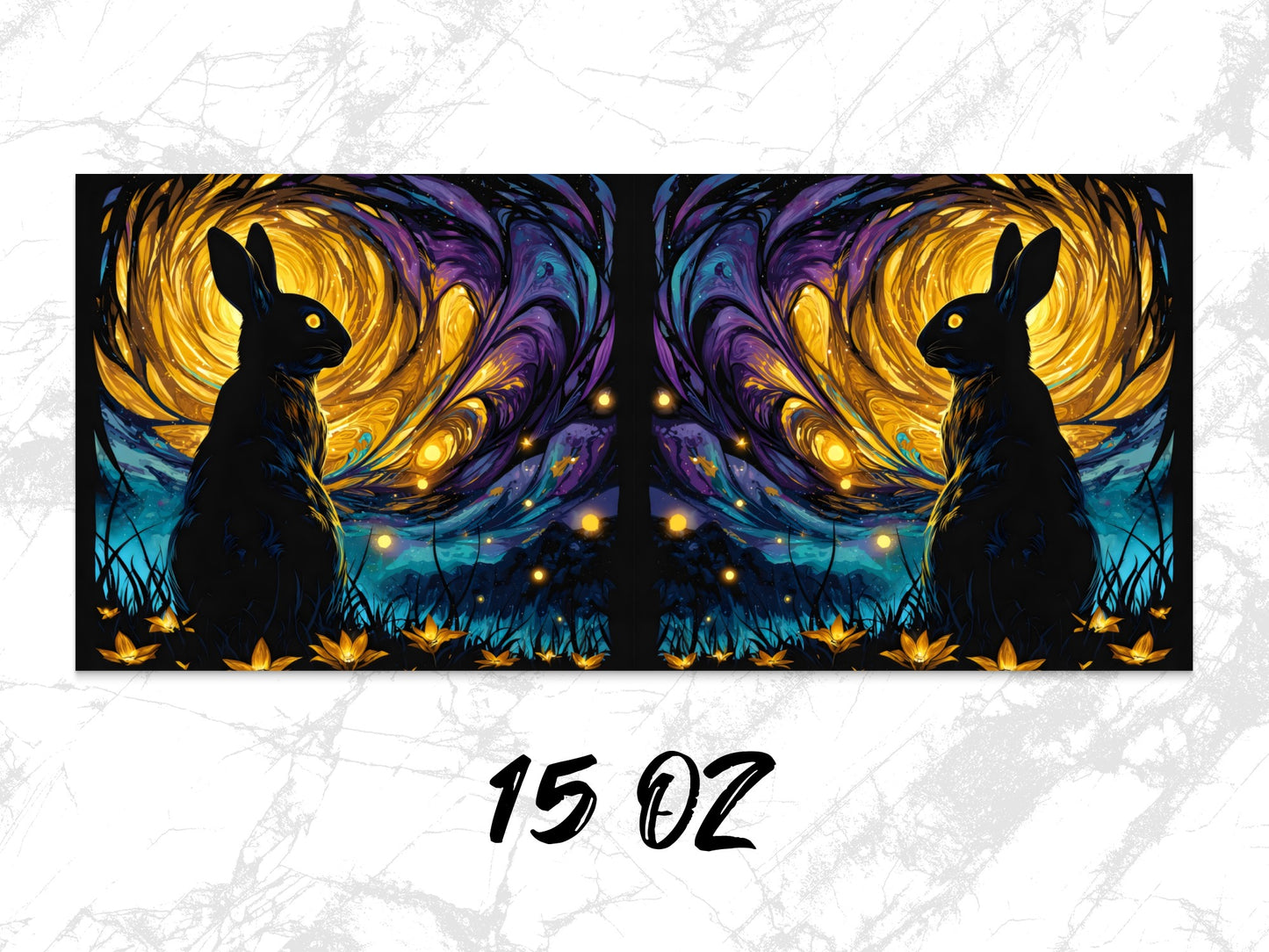 Mystical Rabbit Art Print, Fantasy Forest Night Scene, Dual Black Bunnies, Enchanted Nature Wall Decor, 15 oz Canvas