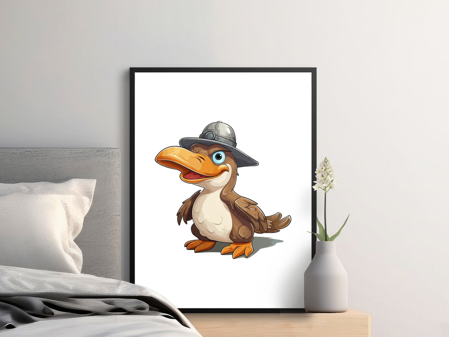 Cartoon Platypus Detective Poster, Funny Animal Wall Art, Cute Nursery Decor, Playroom Illustration Print