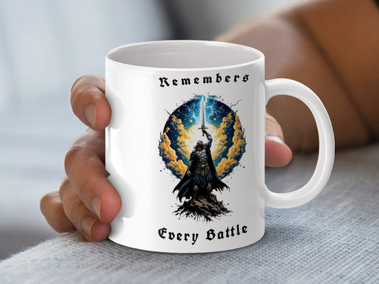 Fantasy Warrior Coffee Mug, Lightning Battle Knight Art, Unique Gift for Gamers, Epic Medieval Collector's Item