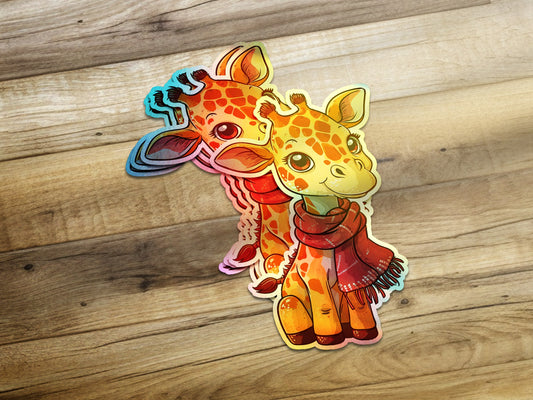 Cute Illustrated Giraffes with Scarf Sticker product type