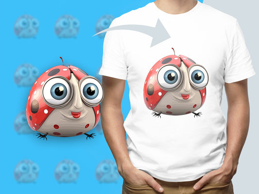 Cute Ladybug Cartoon Character Printed T-Shirt - Colorful Unisex Casual Top for All Ages
