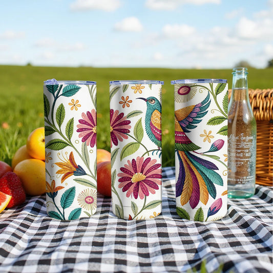 Colorful Floral and Bird Design Insulated Tumbler product