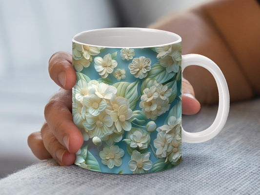 Floral Coffee Mug, Vintage Blue and White Flower Print, Ceramic Tea Cup, Gift Idea, Dishwasher Safe, Unique Pattern Drinkware