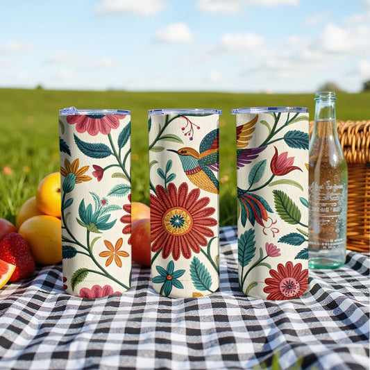 Colorful Floral Hummingbird Design Tumbler product type
