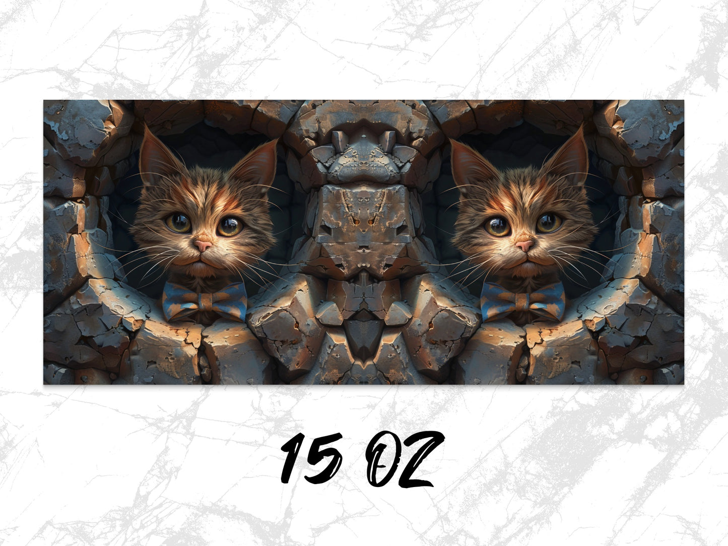 Unique Cat Art Print, Symmetrical Kitten Design, Rustic Wall Decor, Animal Lover Gift, Digital Download 15 Oz
