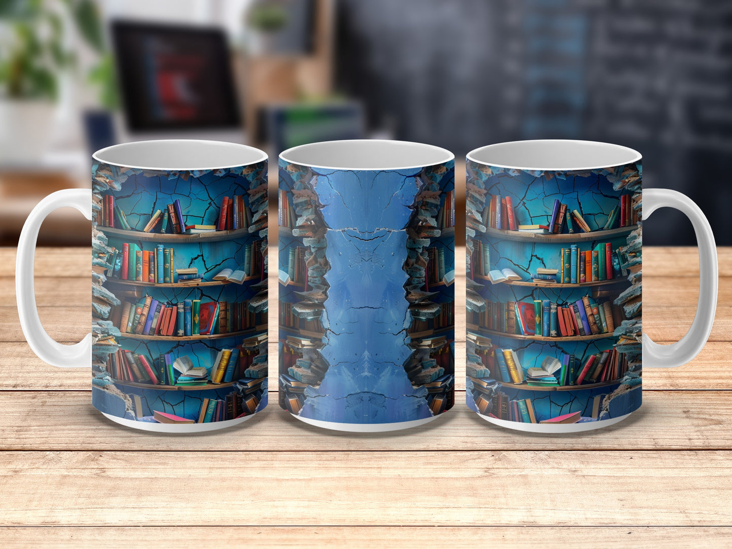 Colorful Bookshelf Design Coffee Mug, Unique Library Themed Ceramic Cup, Gift for Readers and Writers