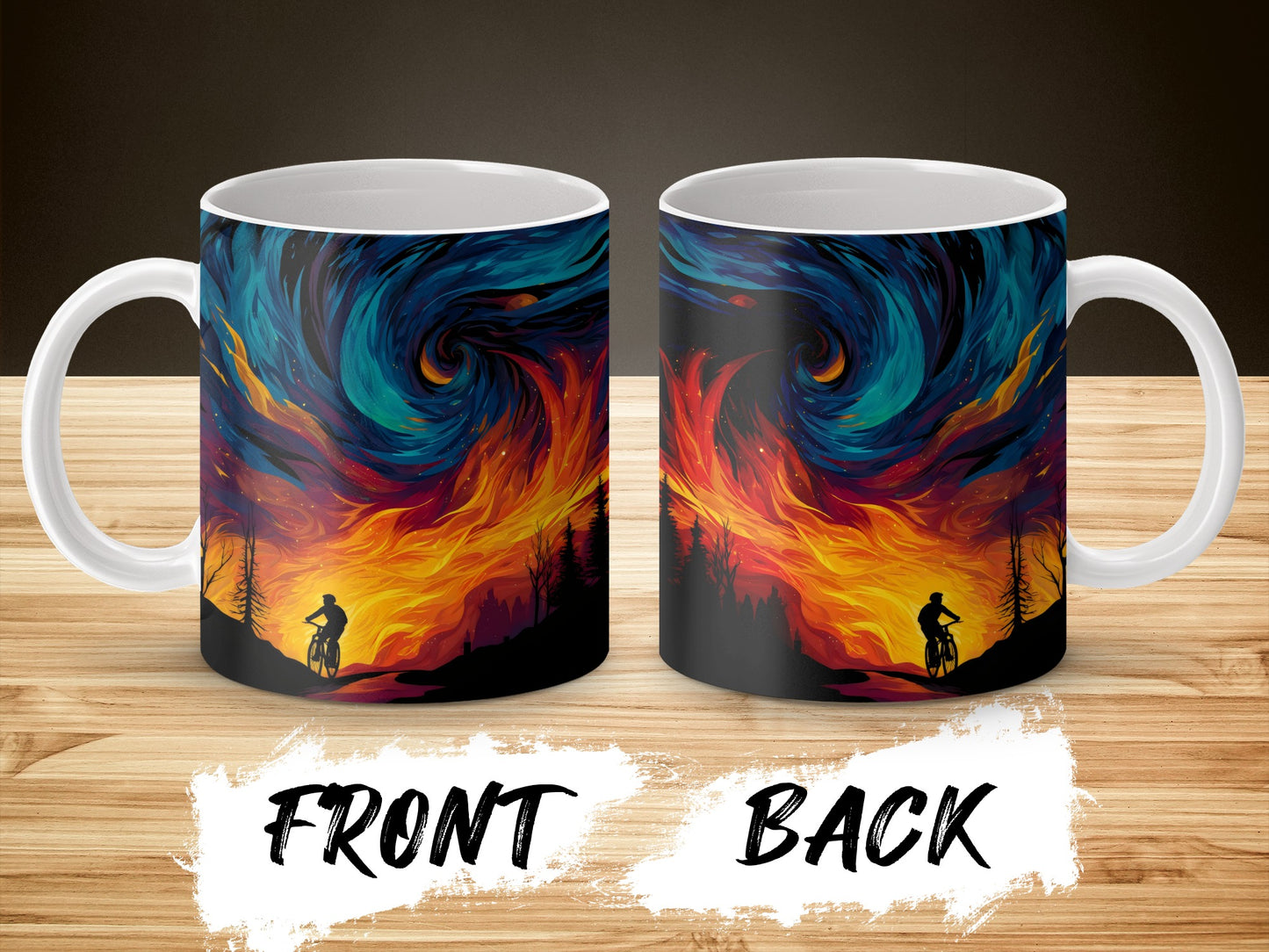 Colorful Fire Swirl Coffee Mug, Artistic Drinkware, Unique Fire and Swirl Design, Gift Idea for Art Lovers, 11 oz Ceramic Mug