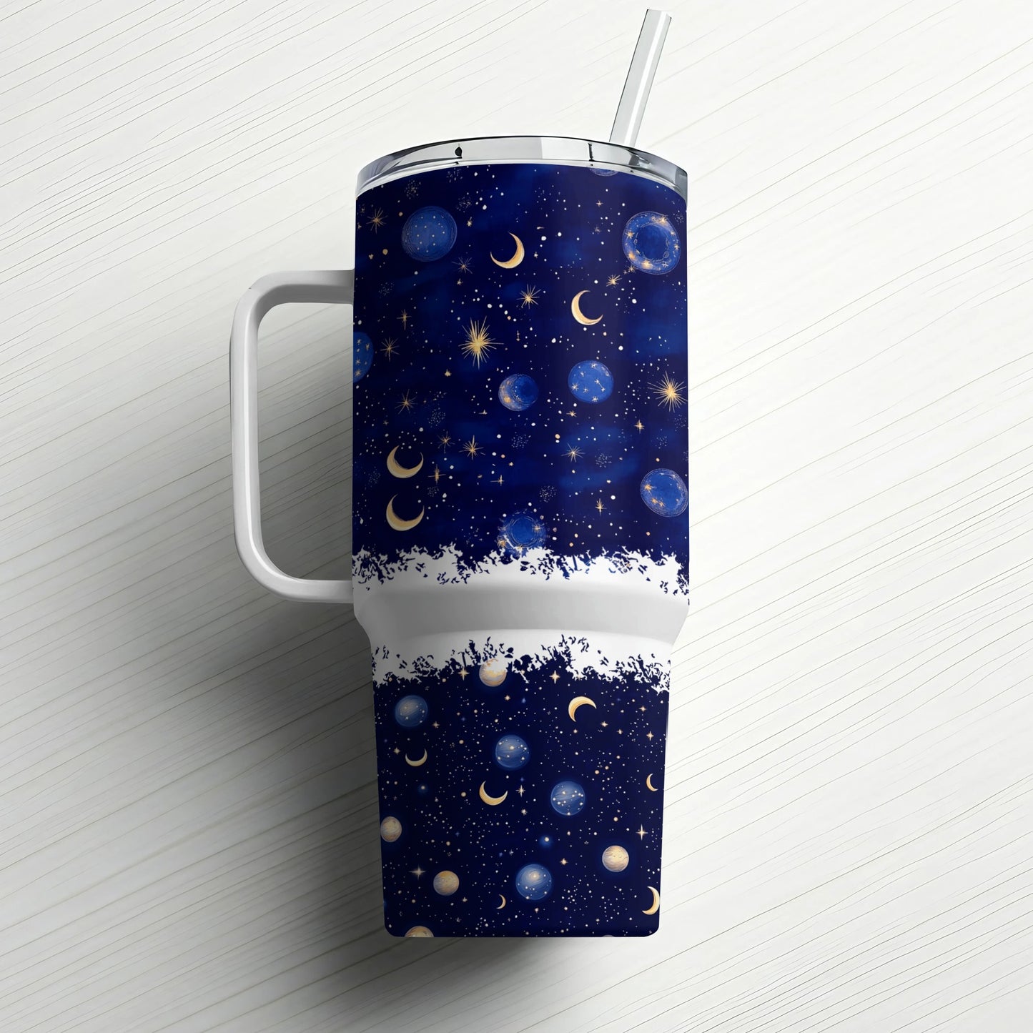 Celestial Tumbler, Starry Night Sky Design, Insulated Drinkware, Moon and Stars, Travel Mug with Straw