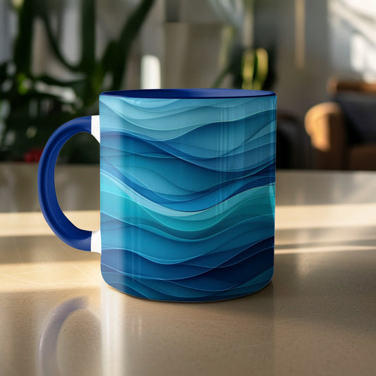 Abstract Ocean Waves Art Blue Pottery Mug product