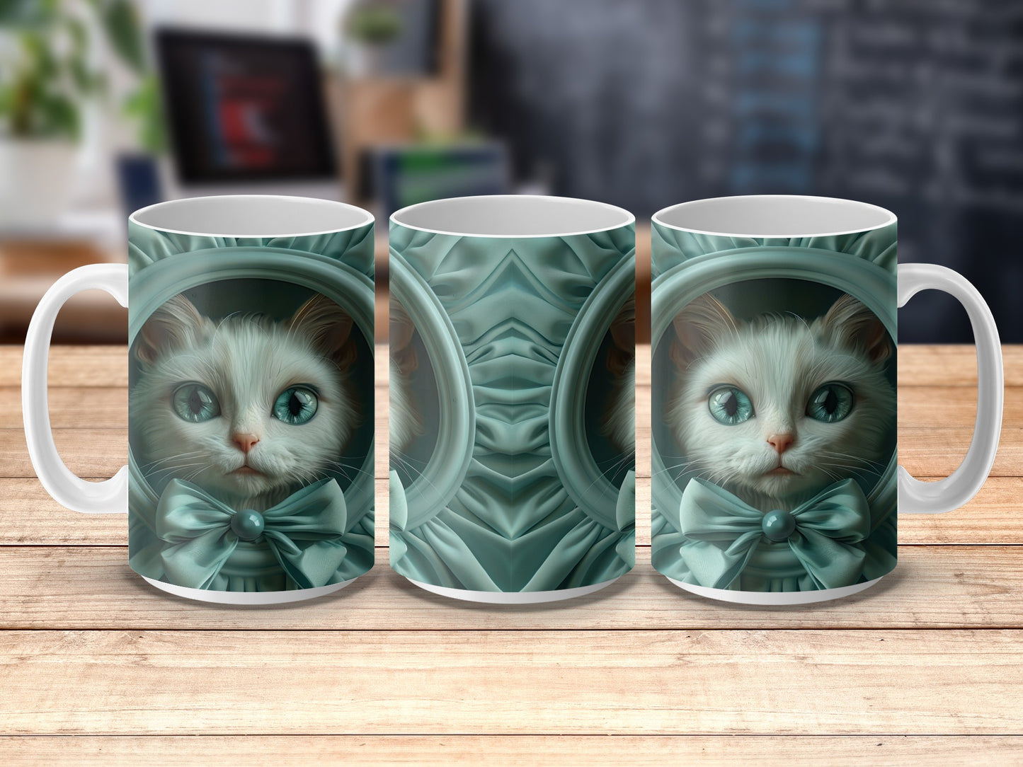 Cute Cat Mug, Green Eyes Kitten Coffee Cup, Unique Gift for Cat Lovers, Animal Themed Kitchen Decor