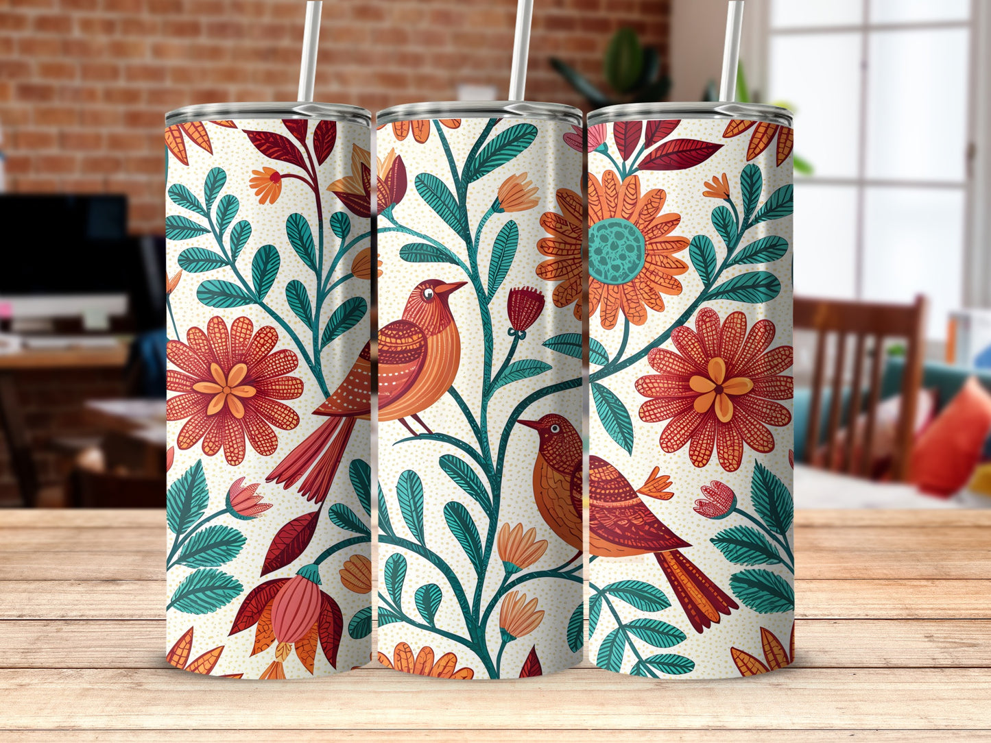 Colorful Floral Bird Pattern Insulated Drinkware product