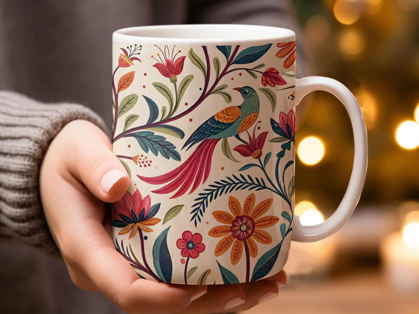 Colorful Floral Bird Design Coffee Mug product