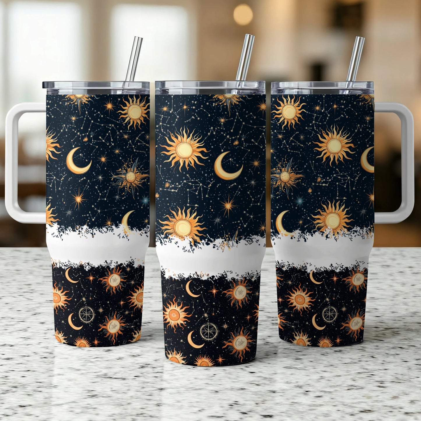 Celestial Sun Moon Stars Design For Drink Lovers 40oz Tumbler Wrap
