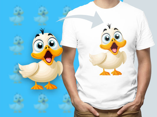 Cute Duck Cartoon Graphic T-Shirt, Unisex White Tee for Casual Wear, Summer Outfit, Animal Design Shirt