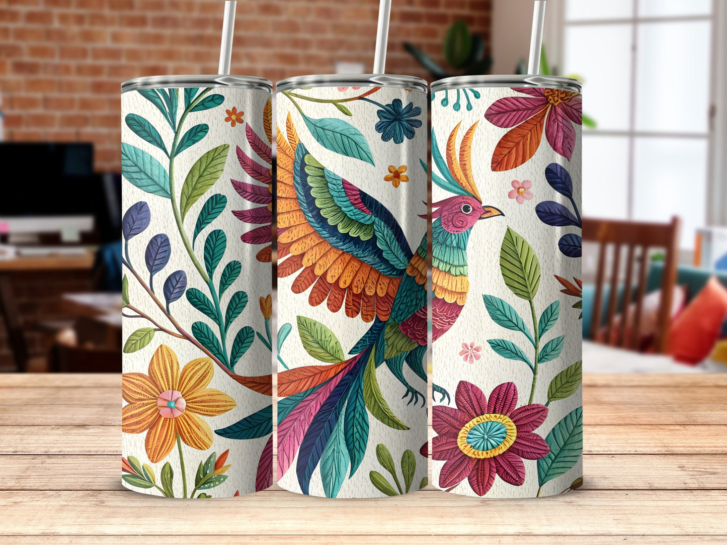 Colorful Floral and Bird Pattern Insulated Drinkware product