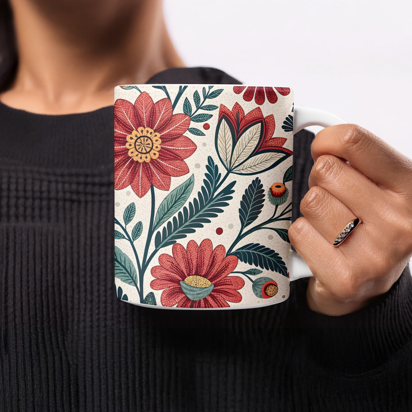Beautiful Floral Pattern with Ladybugs Mug product