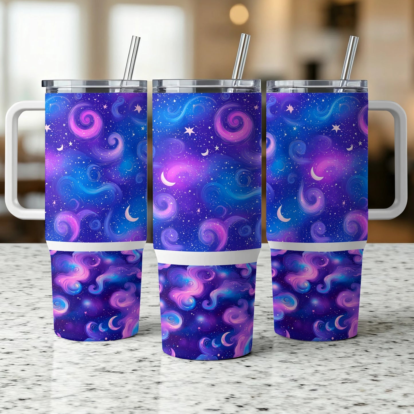 Galaxy Print Tumblers with Straws, Stainless Steel Insulated Drinkware, Cosmic Starry Night Design, Gift Idea