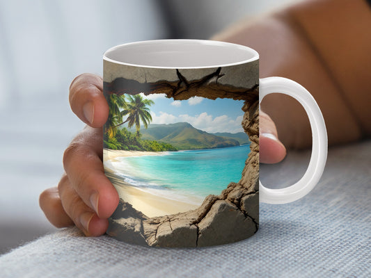 Tropical Beach Scene Coffee Mug, Ocean View Ceramic Cup, Unique Gift Idea, Island Decor