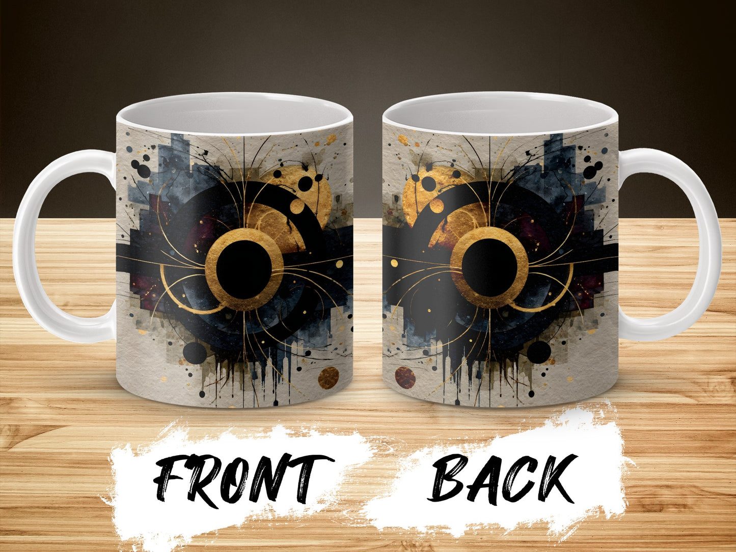 Abstract Art Coffee Mug, Modern Aesthetic Design, Unique Artistic Drinkware, Black Gold Decor