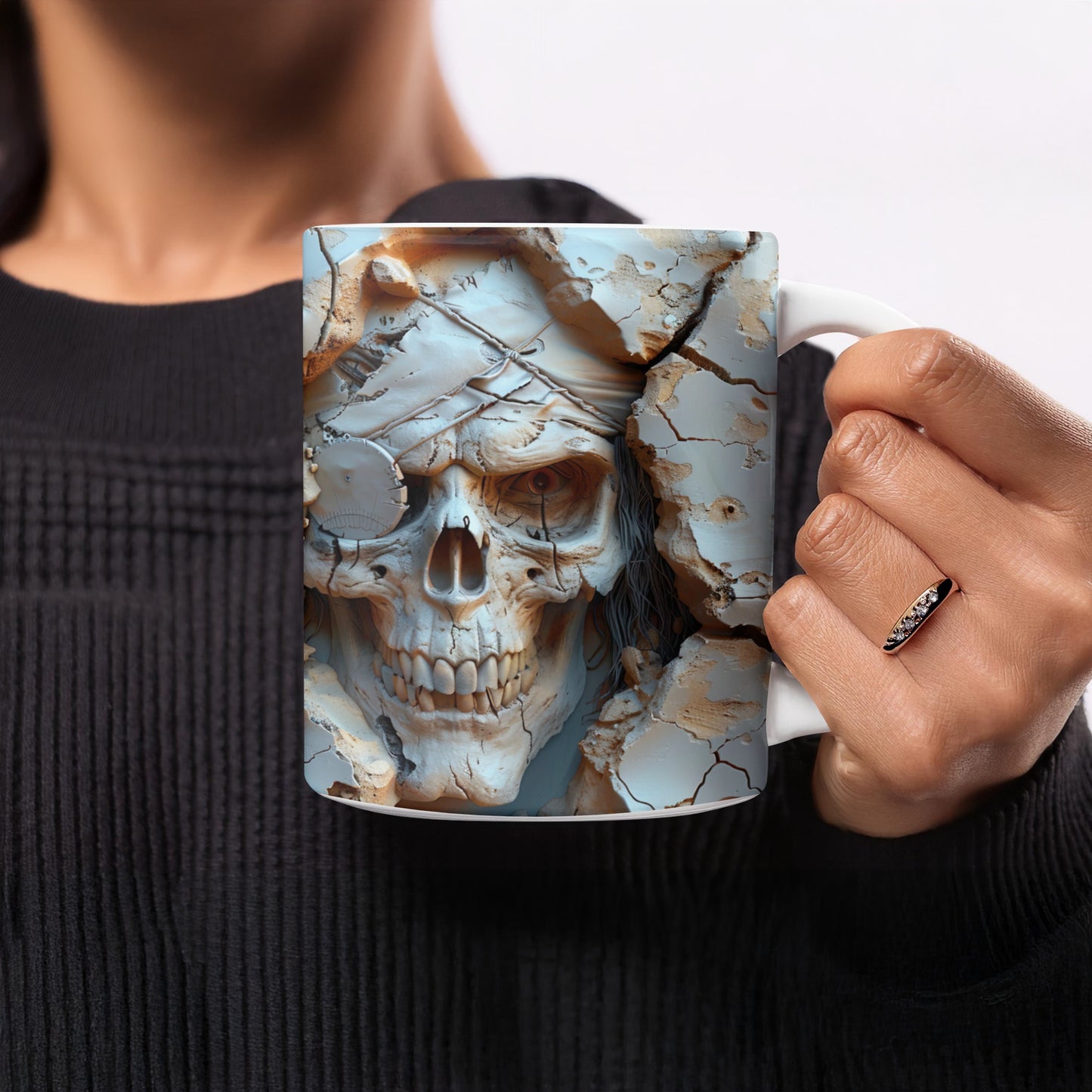 Spooky Skull Design Mug Artistic Detail Coffee Product