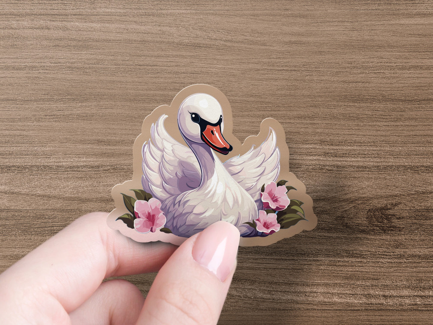 Elegant Swan with Pink Flowers Sticker product type
