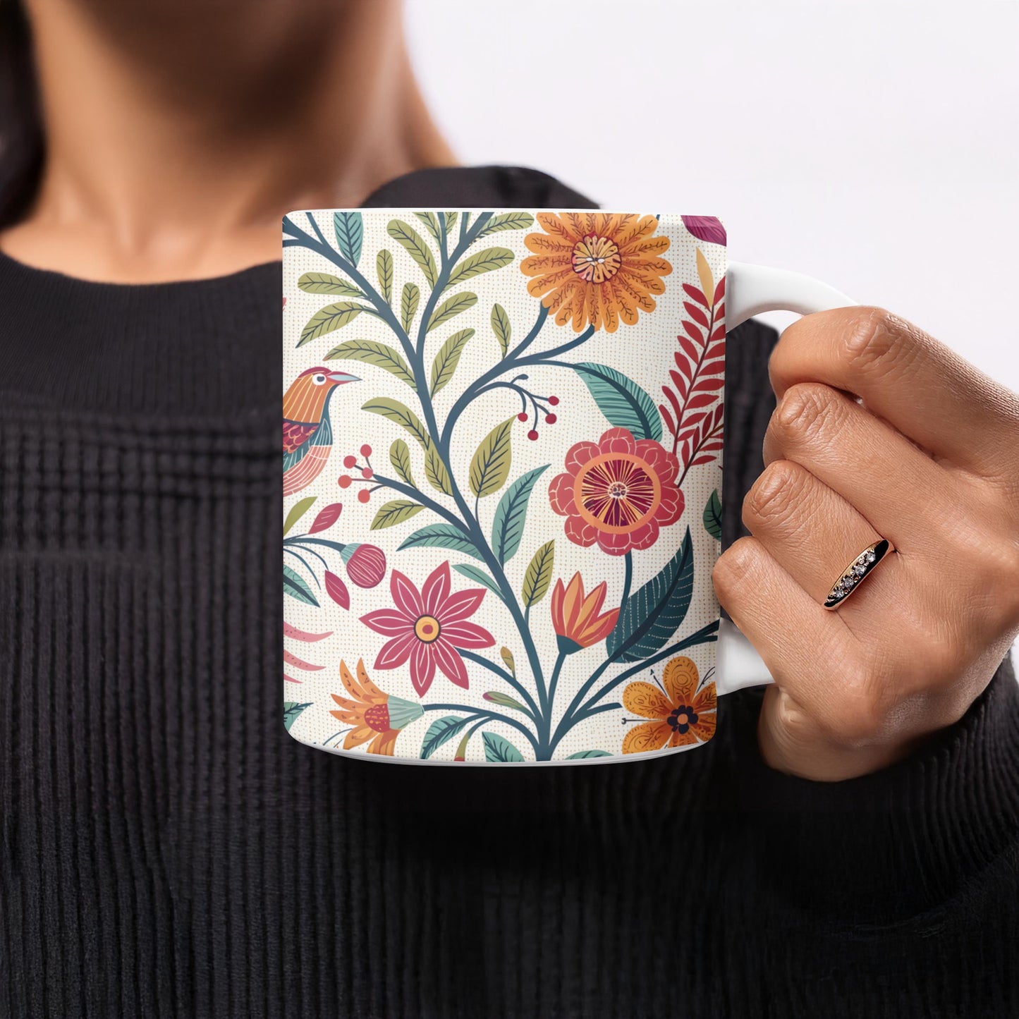 Floral Garden Design on White Ceramic Mug product