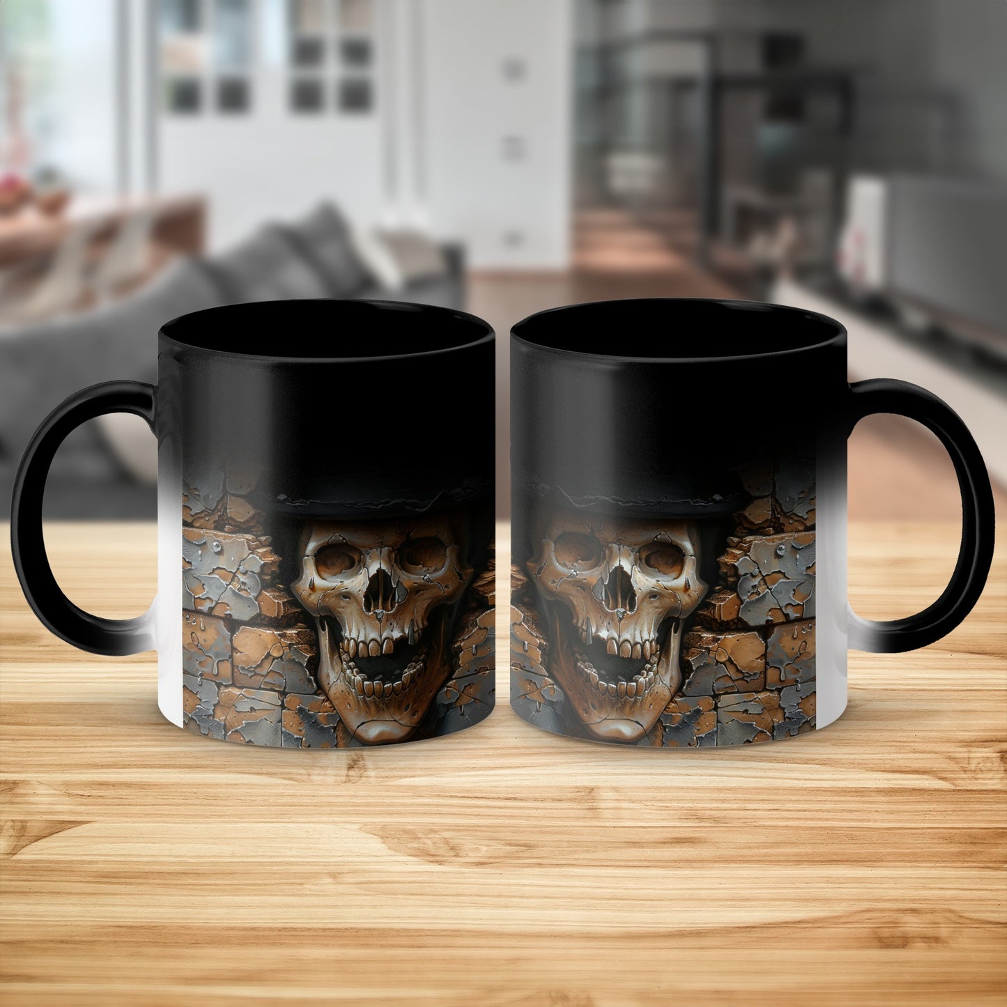 Skull and Bricks Print Black Handle Mug product