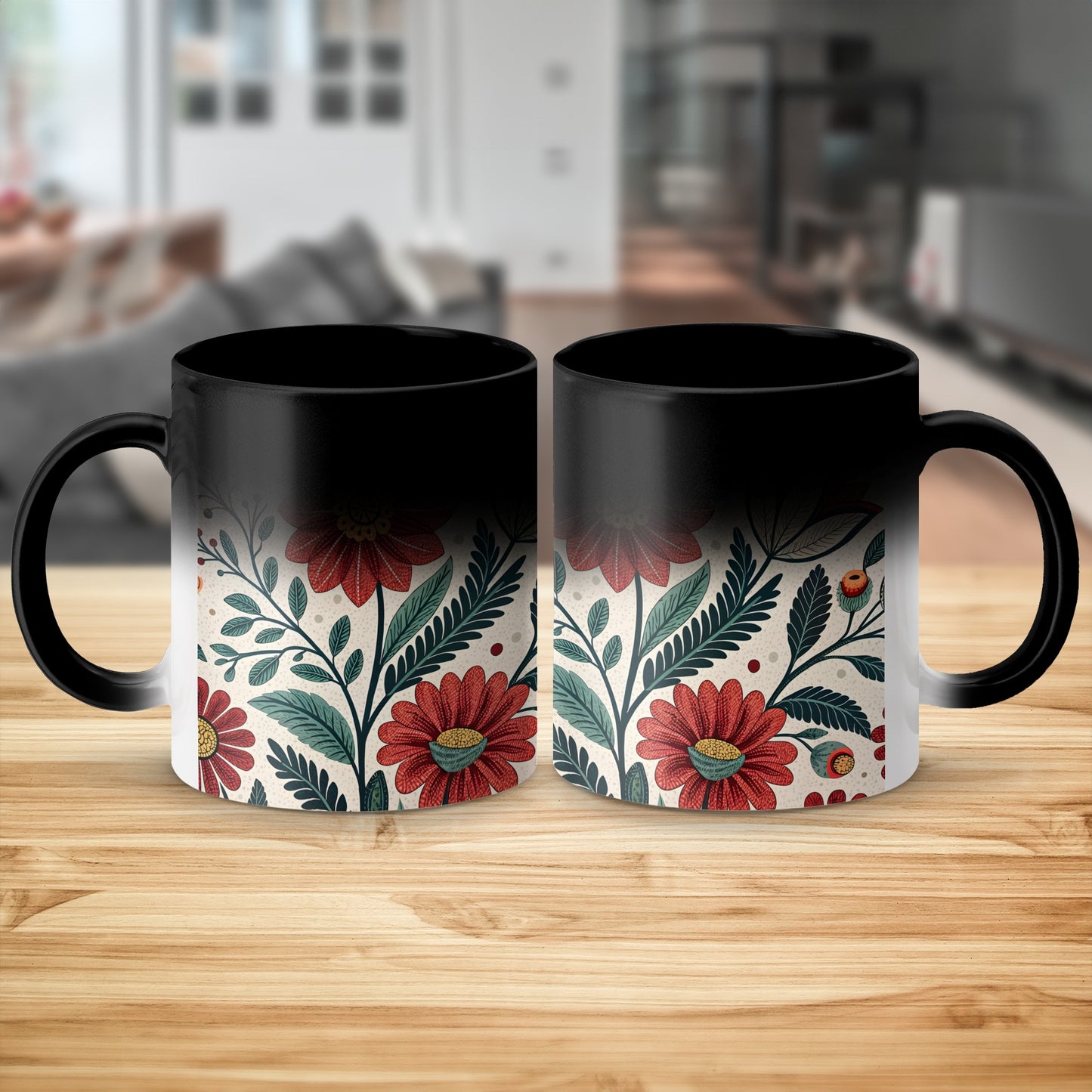Floral Design Black Handle Coffee Mug product
