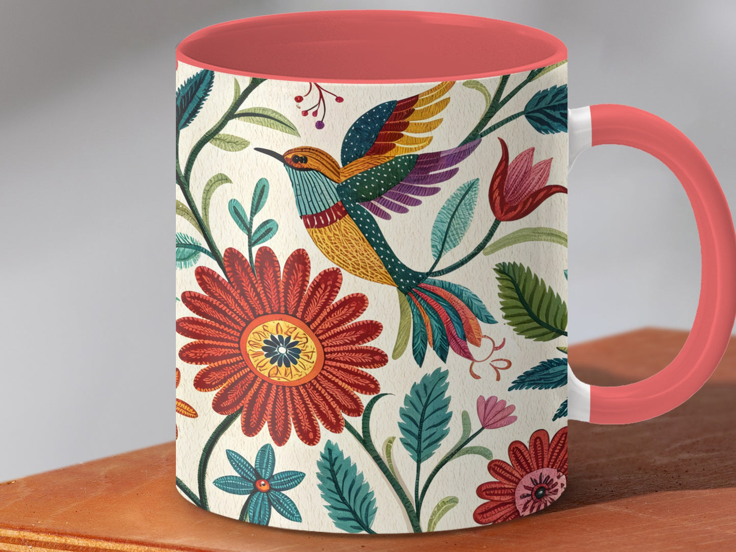 Colorful Floral Hummingbird Design Coffee Mug product