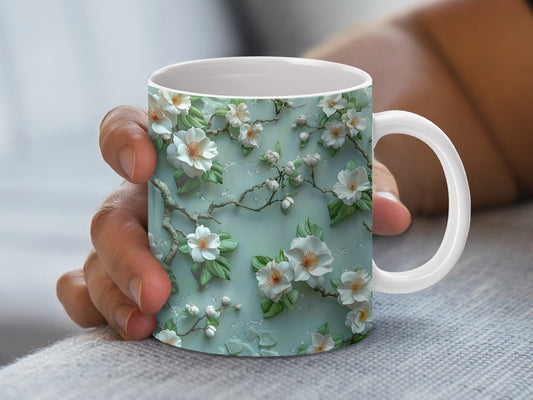 Floral Coffee Mug, Beautiful Spring Blossom Design, Ceramic Tea Cup, Elegant Gift Idea, Pastel Colors, Home Decor