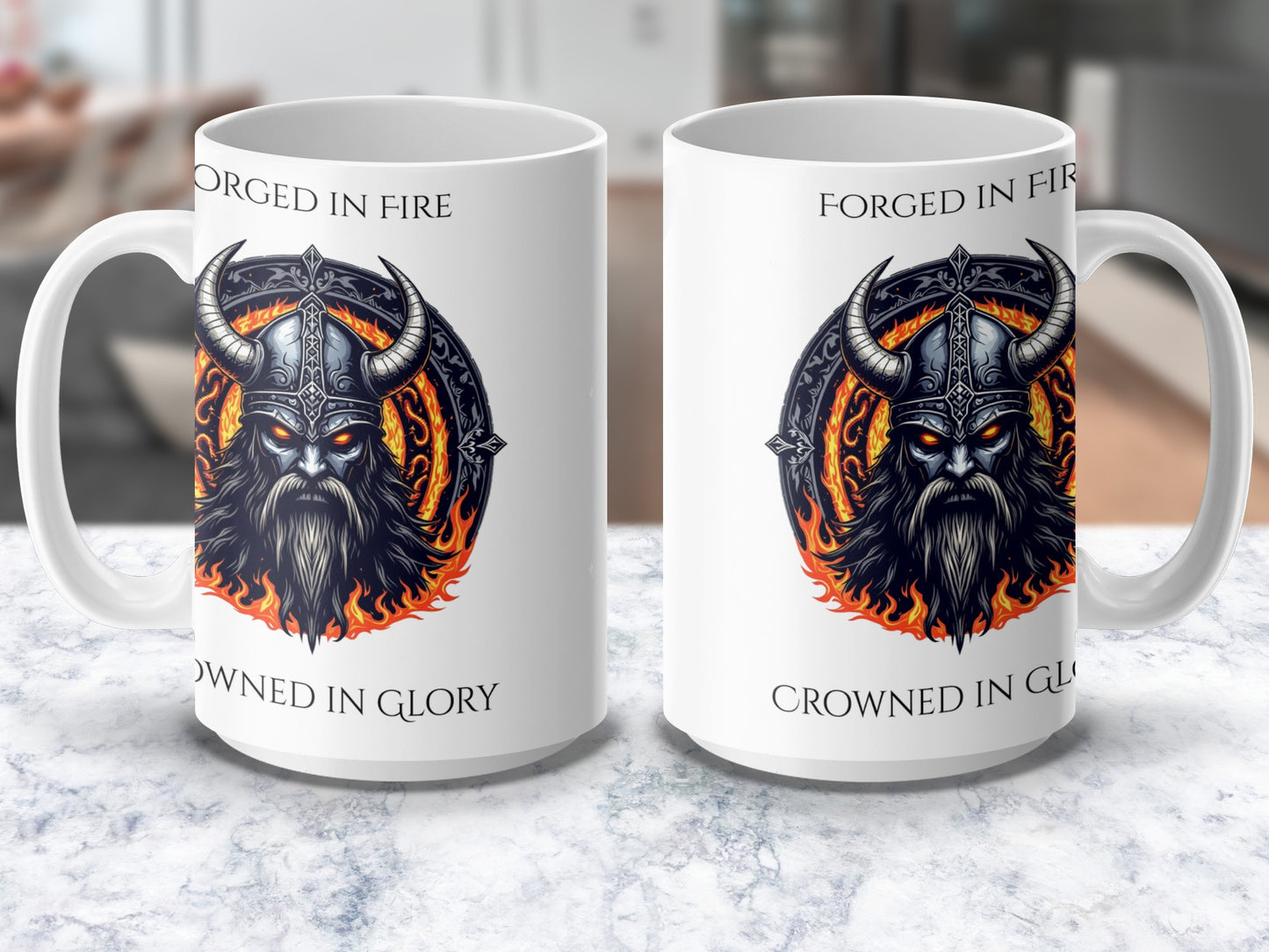 Viking Warrior Mug, Forged in Fire, Crowned in Glory, Nordic Myth Coffee Cup