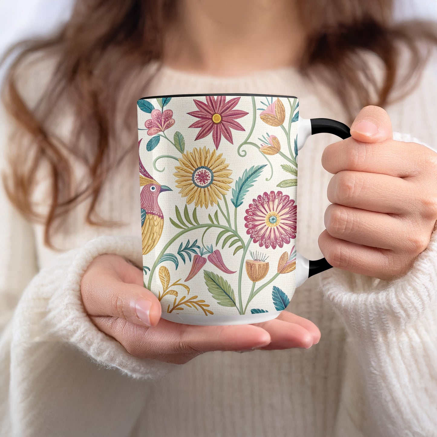 Colorful Floral Bird Pattern Ceramic Mug product