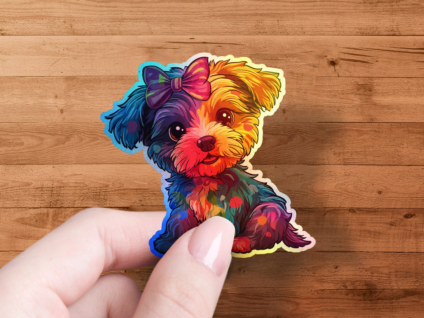 Cute Colorful Puppy Sticker with Bow product