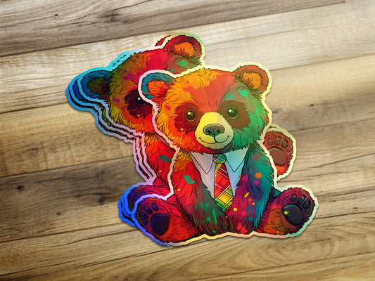 Colorful Bear in Tie Sticker Fun Art Flair product type