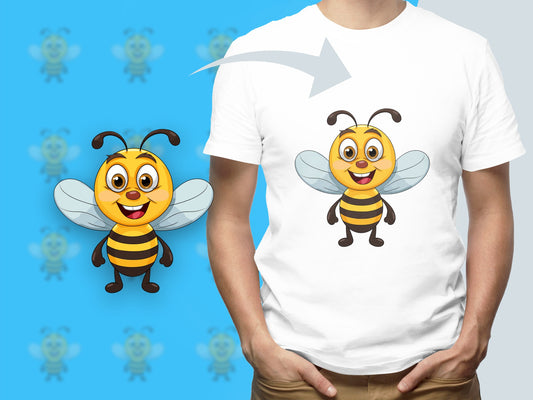 Cute Bee Cartoon Graphic T-Shirt, Unisex Yellow and Black Bee Tee, Summer Casual Wear, Nature Inspired Apparel for All Ages