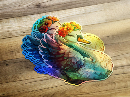 Vibrant Floral Swan Illustration Sticker product