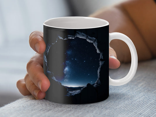 Cosmic Night Sky Coffee Mug, Black Ceramic Mug with Galaxy Design, Unique Astronomical Drinkware, Star Gazer Gift Idea