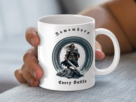 Viking Warrior Coffee Mug, Norse Mythology Inspired, Ceramic Cup, Remember Every Battle Design, Gift Idea