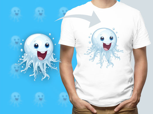 Cute Octopus Cartoon Character T-Shirt, Funny Blue Octopus Graphic Tee, Casual Summer Unisex Apparel