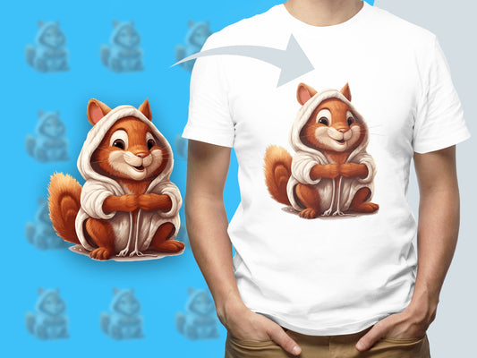 Cute Squirrel Graphic T-Shirt, Unisex White Tee with Cartoon Animal, Casual Summer Top, Kids and Adult Sizes Available