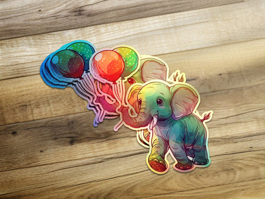 Cute Colorful Elephant with Balloons Sticker product type