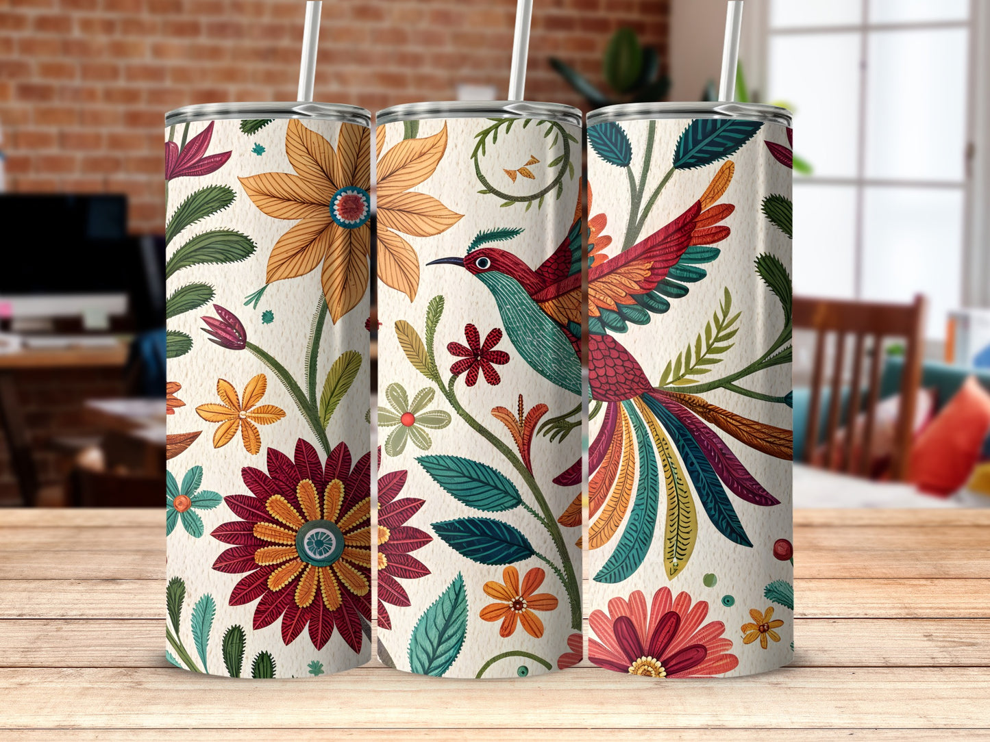 Floral and Bird Pattern Design Tumbler product type