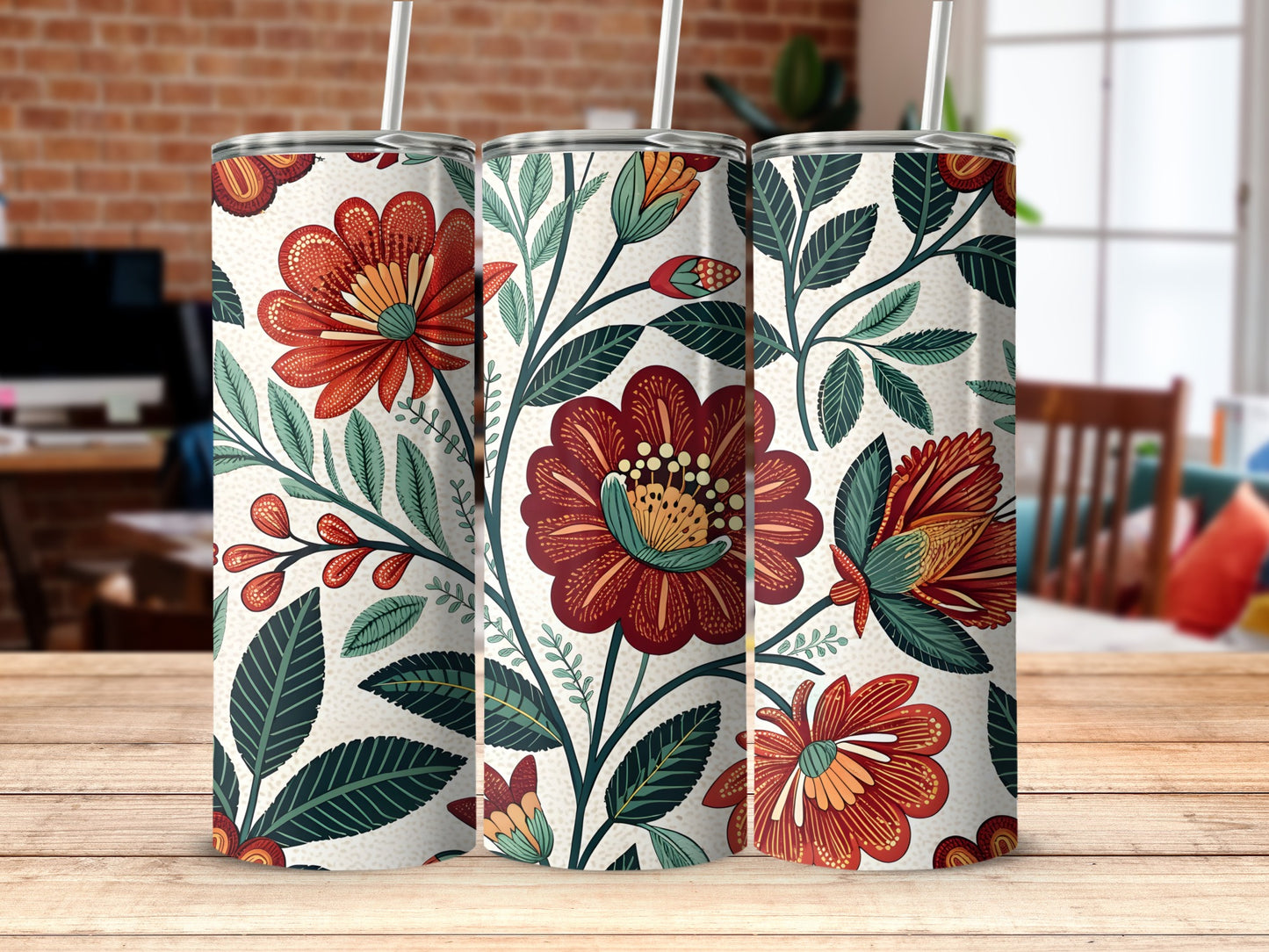 Floral Pattern Insulated Tumbler with Straw product type