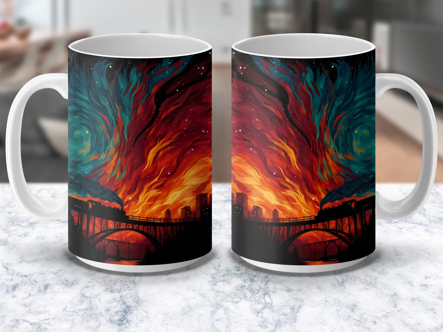 Colorful Abstract Art Coffee Mug, Vibrant Fire Swirl Design, Artist Inspired Drinkware, Unique Gift Idea