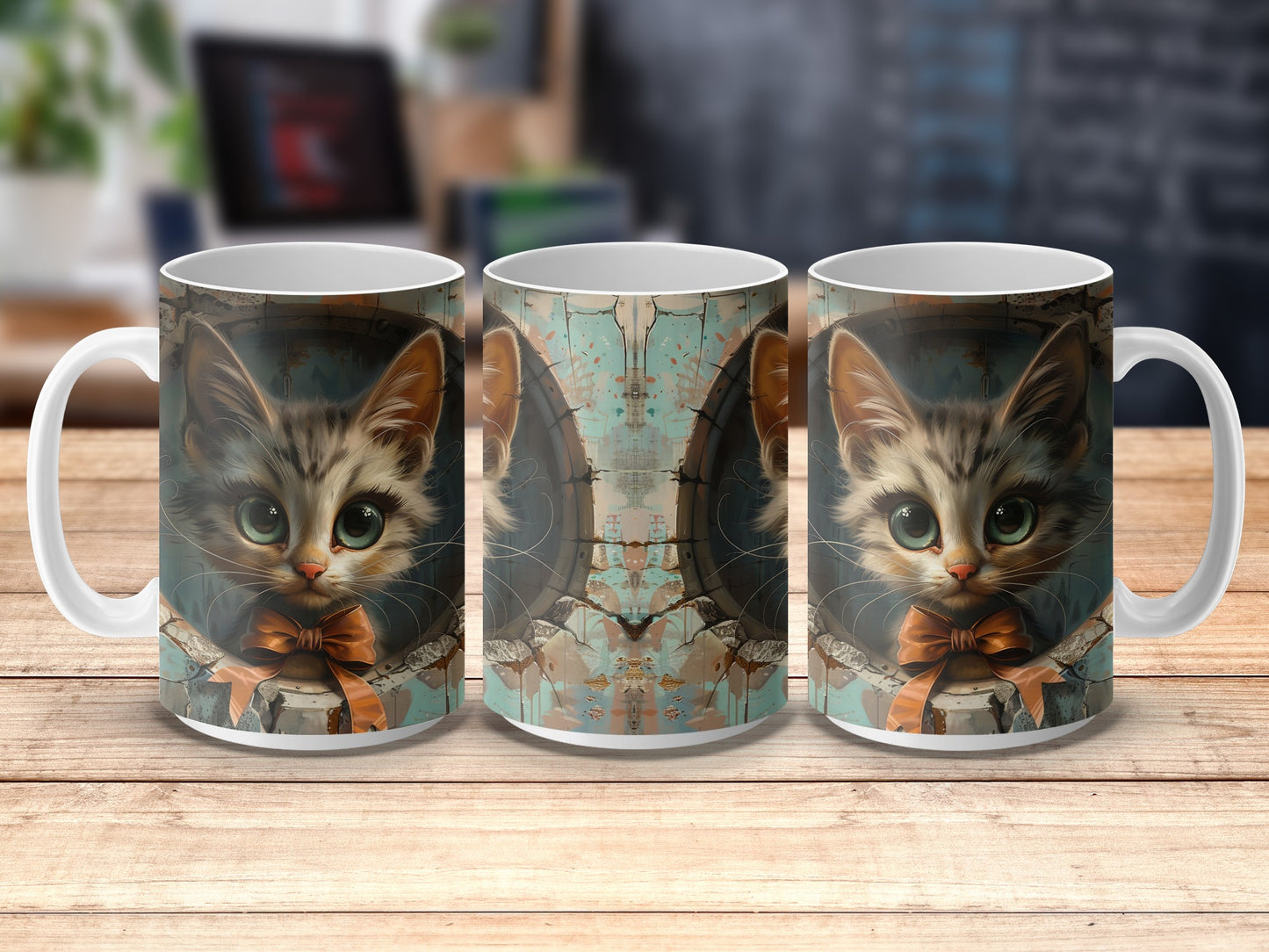 Cute Cat Mug with Vintage Blue Map Design, Perfect Cat Lover Gift, Coffee Cup