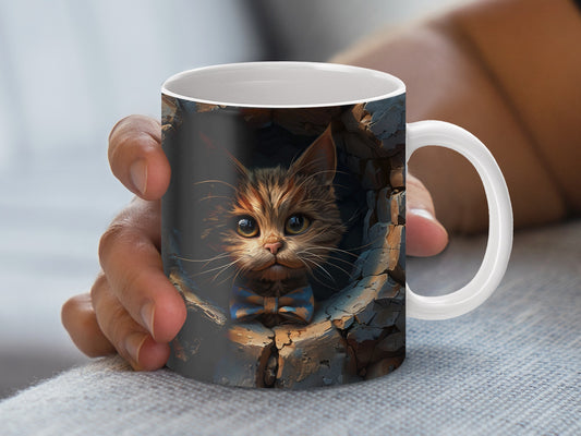 Cute Kitten Coffee Mug, Adorable Cat Art Printed Mug, Unique Cat Lover Gift, High-Quality Ceramic Cup