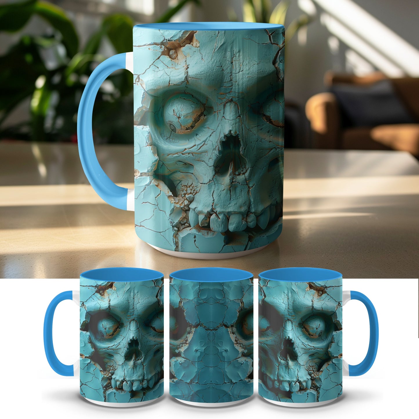 Distressed Skull Design Blue Ceramic Mug product type
